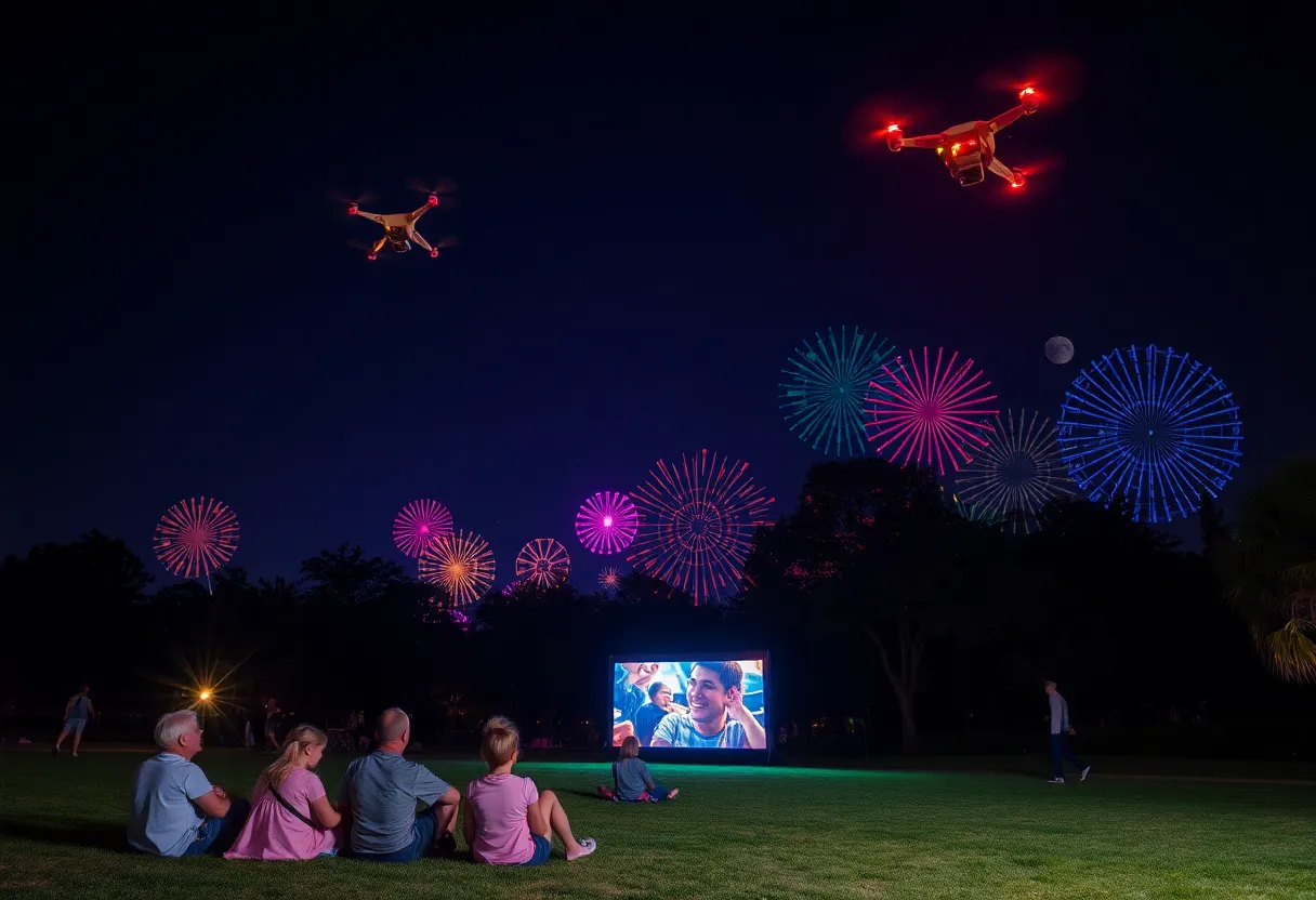 Drone light show over Jacobson Park in Lexington