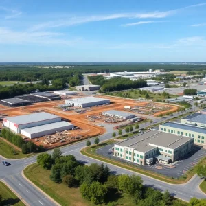 Aerial view of Lexington's Legacy Business Park under construction