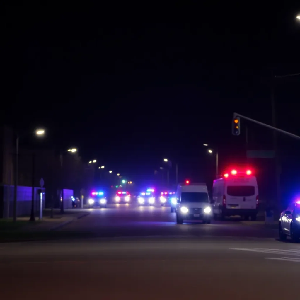 Police lights at a crime scene in Lexington, Kentucky.