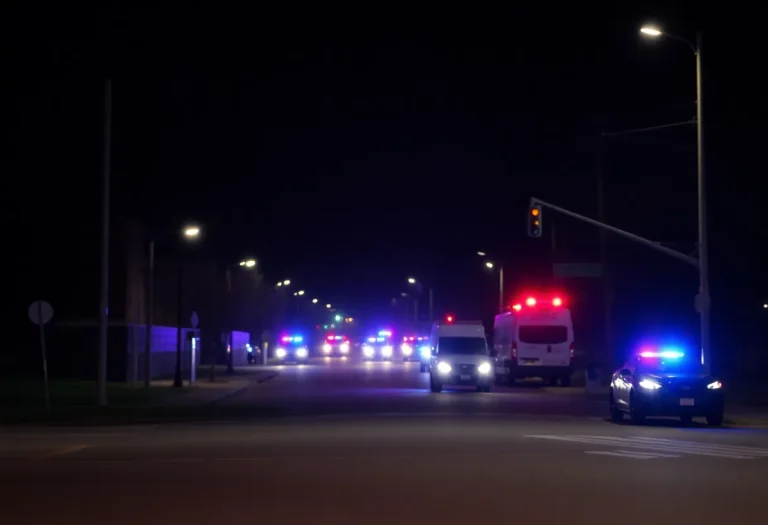 Police lights at a crime scene in Lexington, Kentucky.