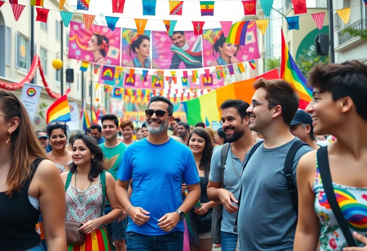 Colorful scene at the Lexington Pride Festival showcasing diversity and community spirit.