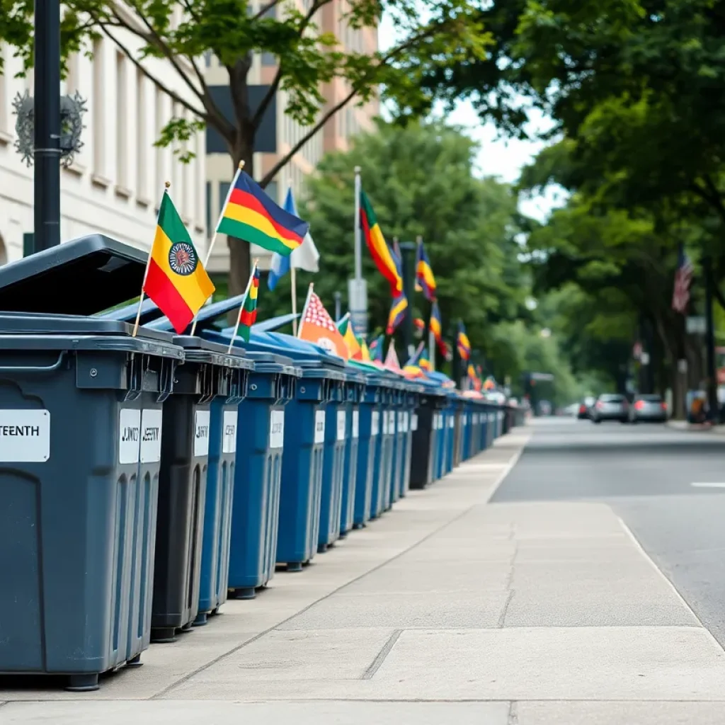 Trash bins on the curb for Juneteenth in Lexington