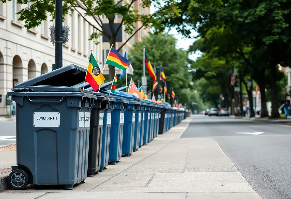 Trash bins on the curb for Juneteenth in Lexington