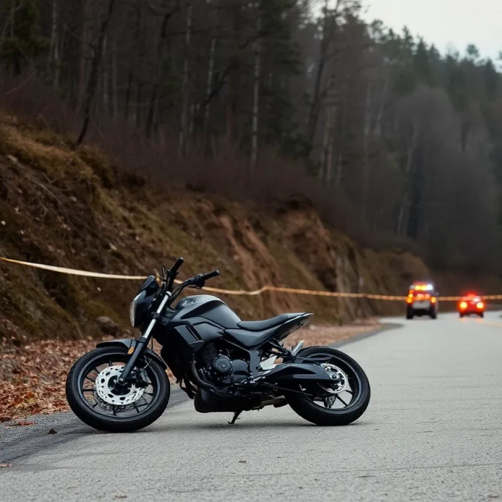 Scene of a motorcycle crash with emergency responders