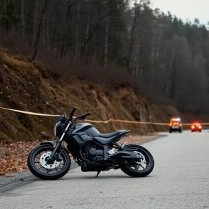 Scene of a motorcycle crash with emergency responders