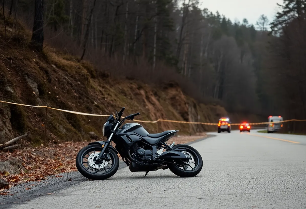 Scene of a motorcycle crash with emergency responders