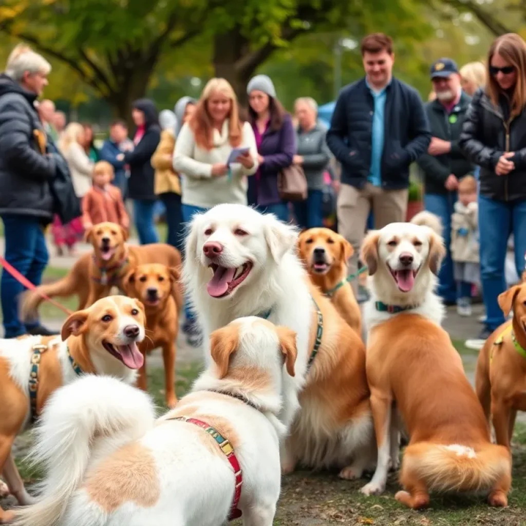 Participants at the Mutt Strut fundraiser with dogs