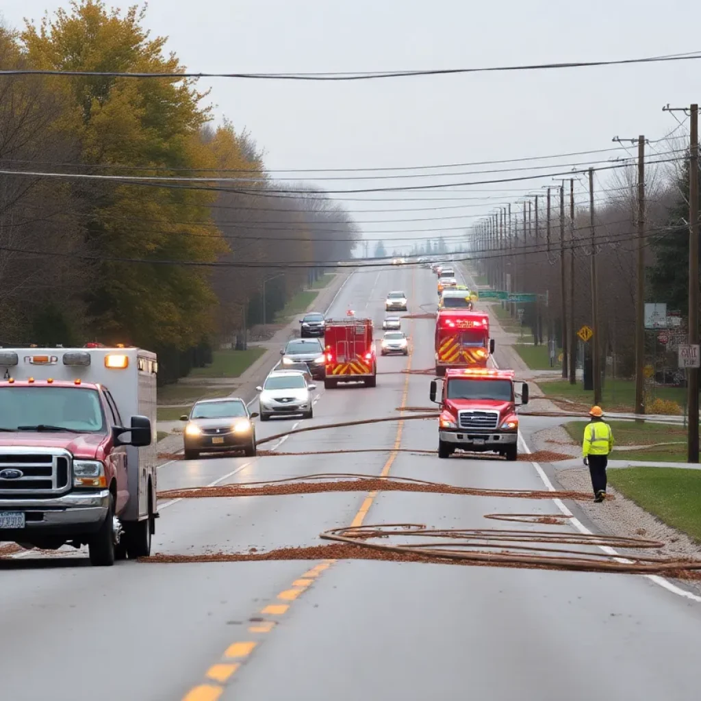 Emergency crews working on Newtown Pike after severe storm damage