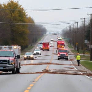 Emergency crews working on Newtown Pike after severe storm damage