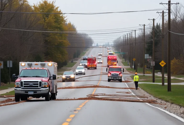 Emergency crews working on Newtown Pike after severe storm damage