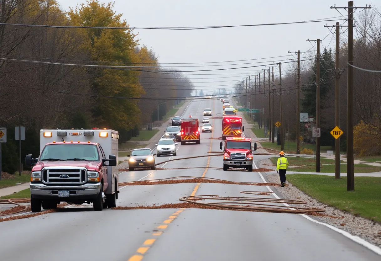 Emergency crews working on Newtown Pike after severe storm damage