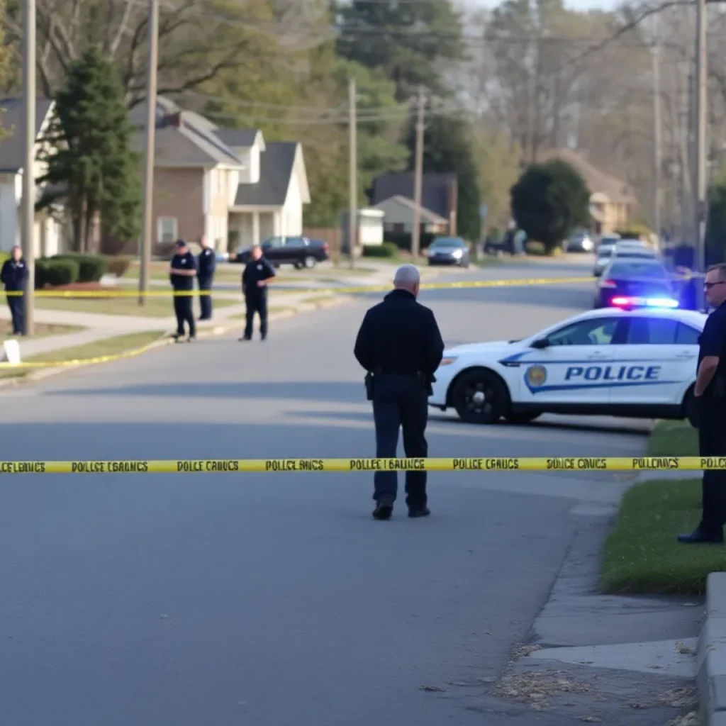 Police officers investigating a shooting on a residential street in Lexington, Kentucky