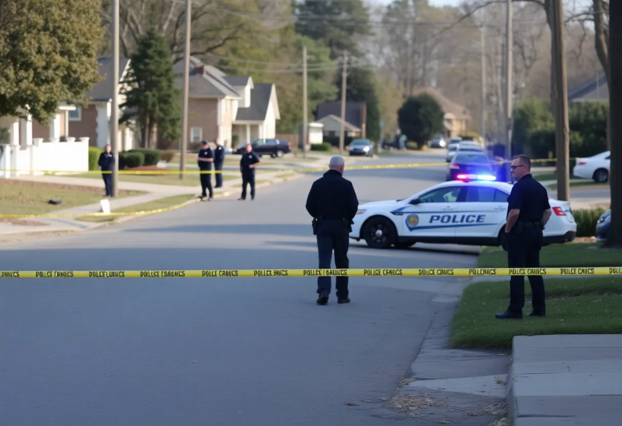 Police officers investigating a shooting on a residential street in Lexington, Kentucky