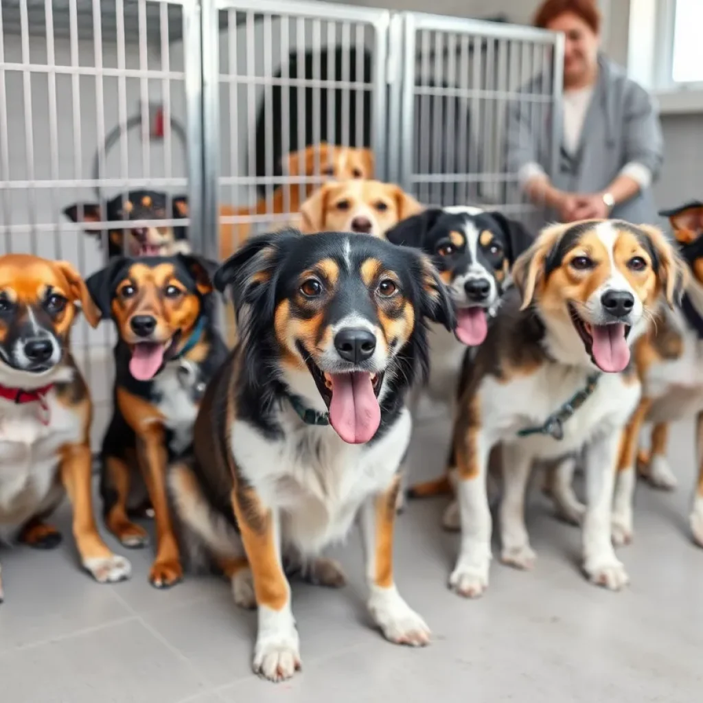Rescued dogs being cared for in a shelter