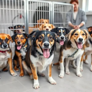 Rescued dogs being cared for in a shelter