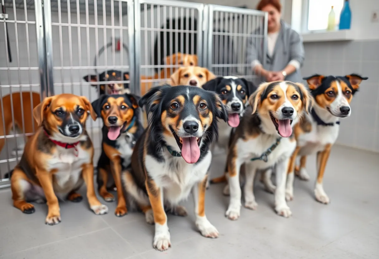 Rescued dogs being cared for in a shelter