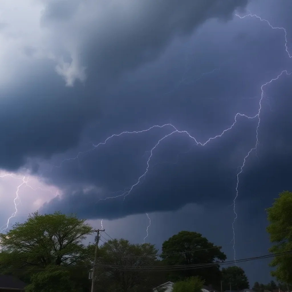Dramatic storm clouds and lightning over Lexington, Kentucky