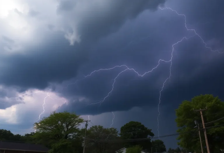 Dramatic storm clouds and lightning over Lexington, Kentucky