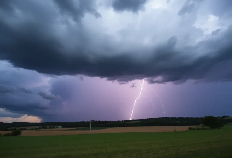 Dark storm clouds over a rural area in Kentucky before severe weather