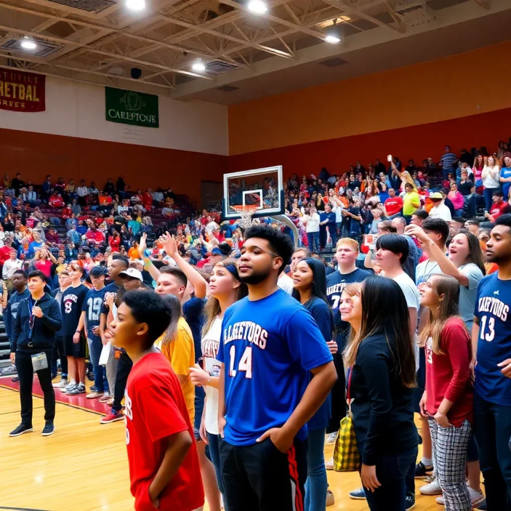 Fans cheering at a basketball court during a recruitment visit