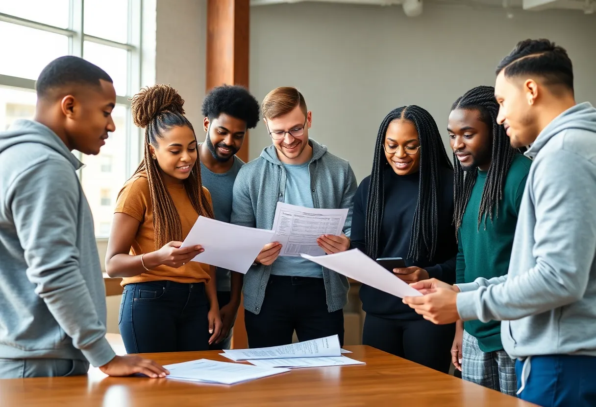 Diverse student-athletes discussing finance in an athletic department meeting