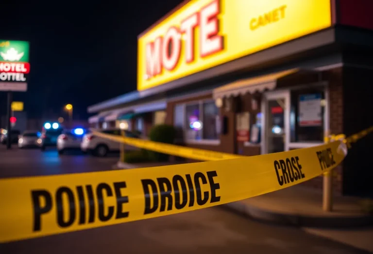 Scene of armed robbery at Sportsman Motel with police presence