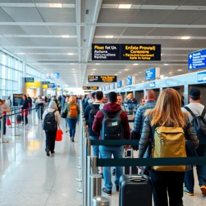 Travelers at Blue Grass Airport TSA checkpoint