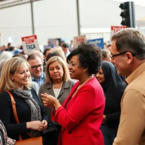 Rally gathering with attendees showing support and enthusiasm.