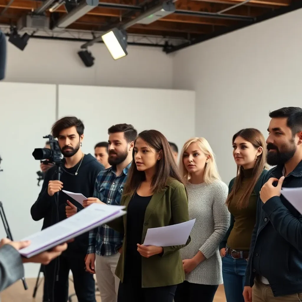 Group of actors auditioning in a casting studio