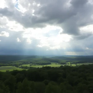 A view of Central Kentucky weather with scattered showers and greenery