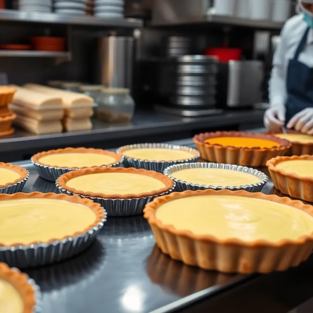 Custard-based pies showcased in a restaurant setting
