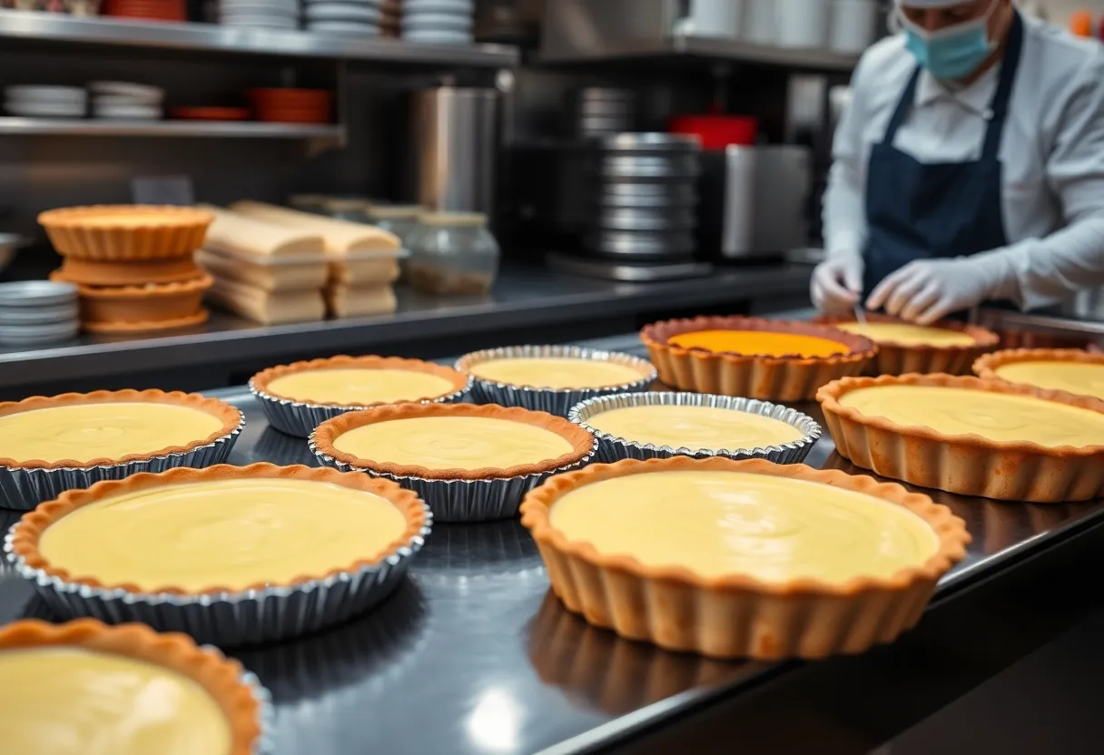 Custard-based pies showcased in a restaurant setting