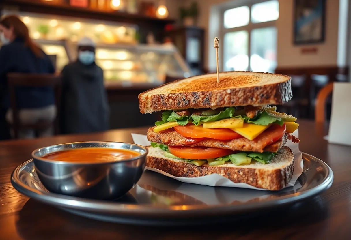 Toasted sandwich from Dad's Favorites Deli with soup