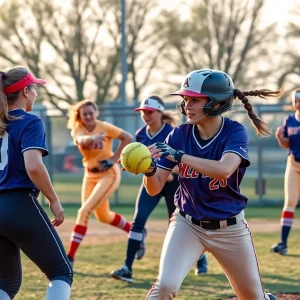 Softball players in action during a game