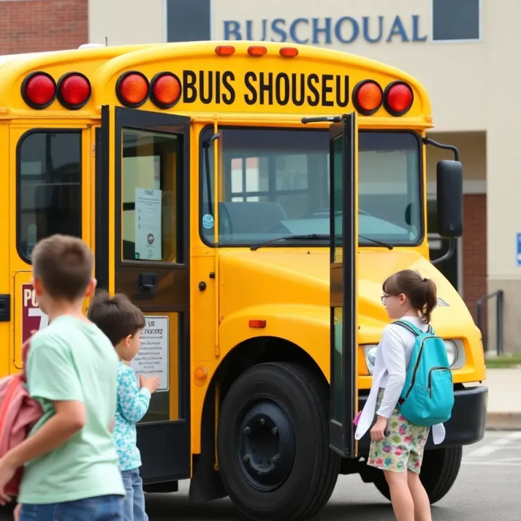 Families registering for bus transportation outside a Fayette County Public School