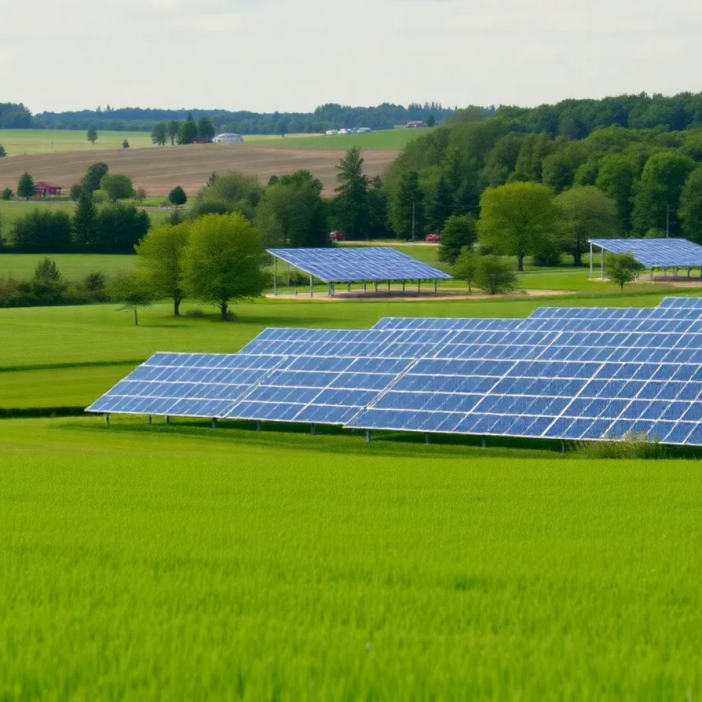 A scenic view of rural Fayette County with farmland and solar panels.
