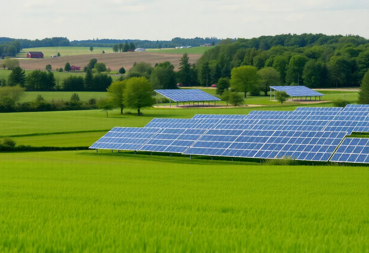 A scenic view of rural Fayette County with farmland and solar panels.