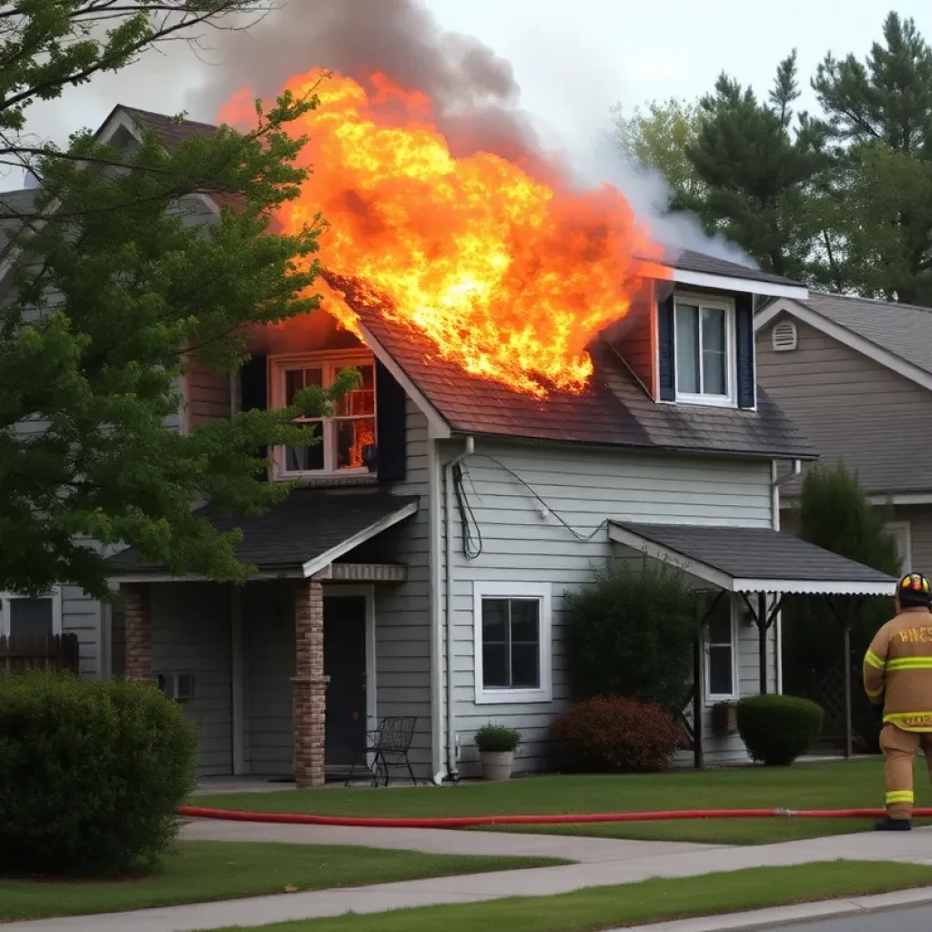 Firefighters attending to a fire at a duplex in Lexington