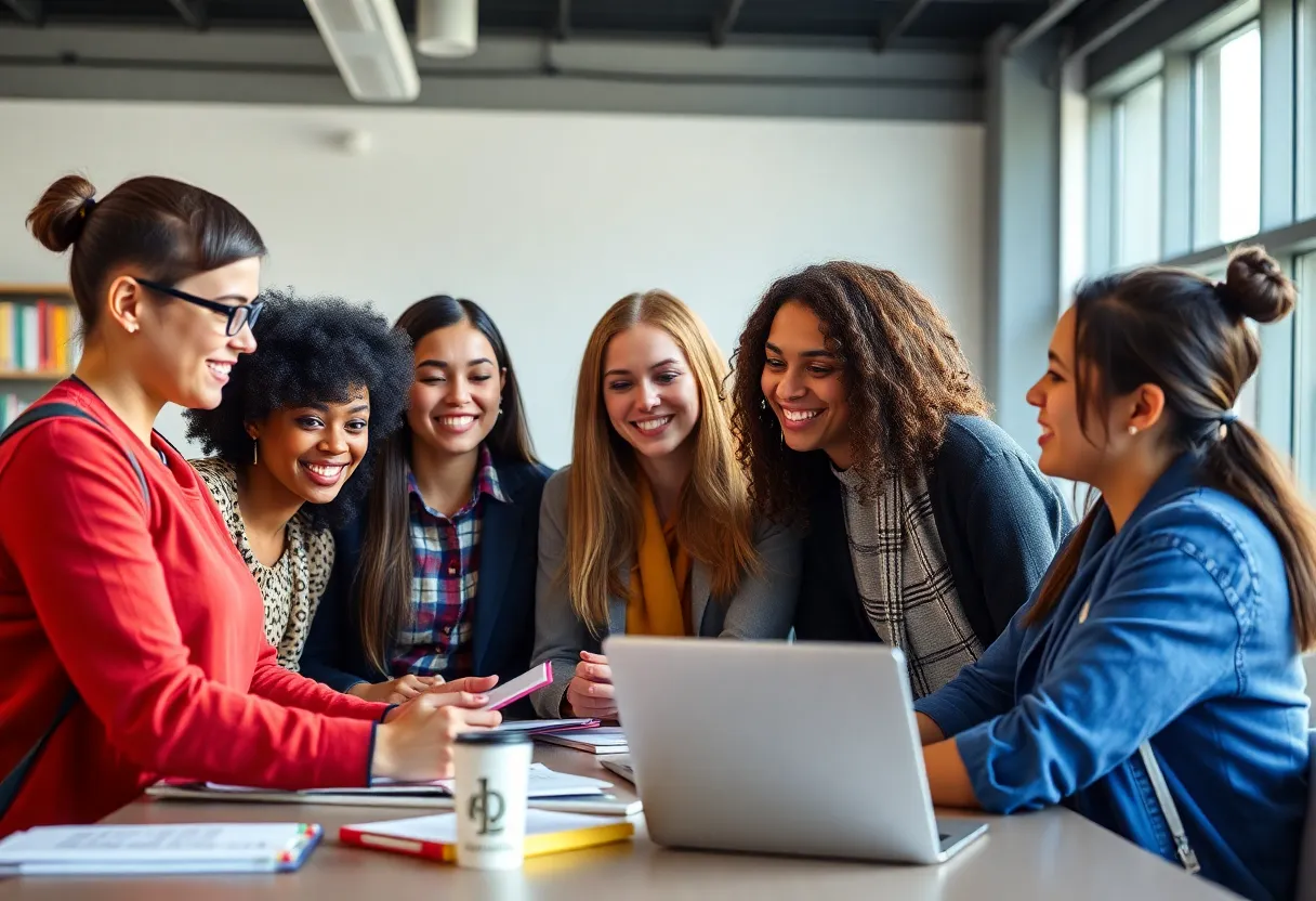 Diverse students collaborating in a classroom environment promoting education