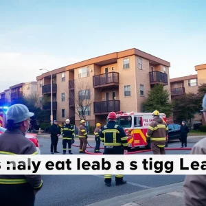 Emergency responders at the scene of a gas leak in residential apartments