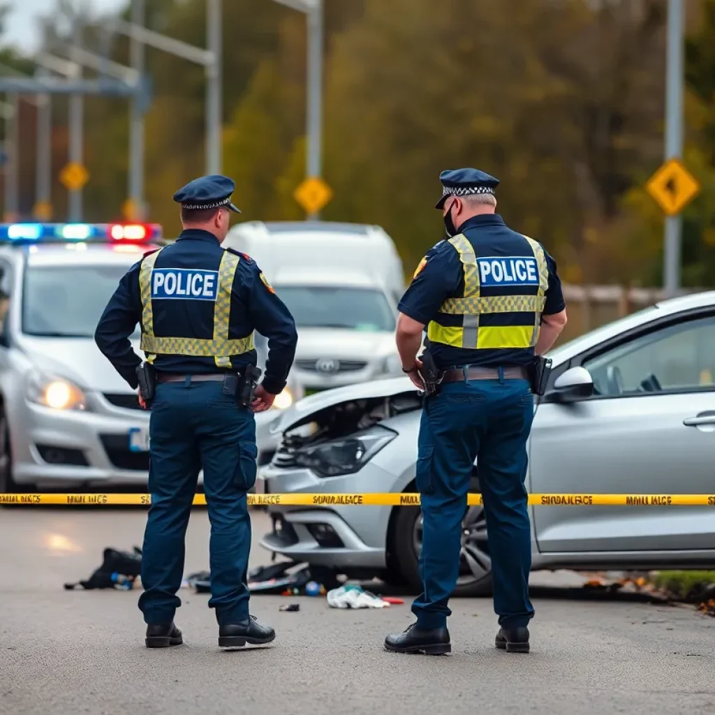 Police at the scene of a hit-and-run accident involving a child.