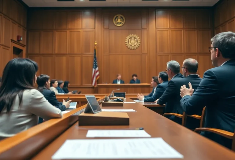 Courtroom scene highlighting jury deliberation and verdict.