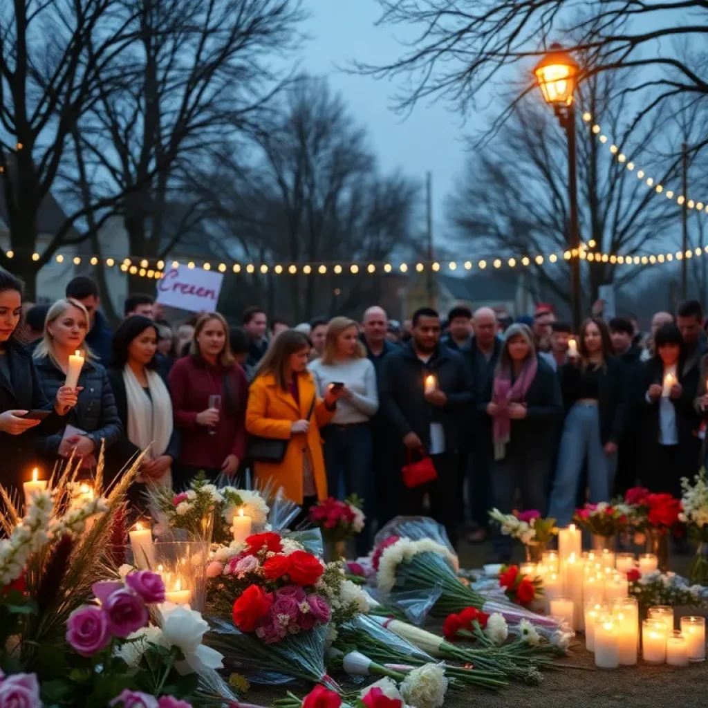 Community members holding a vigil for shooting victims in Kentucky.