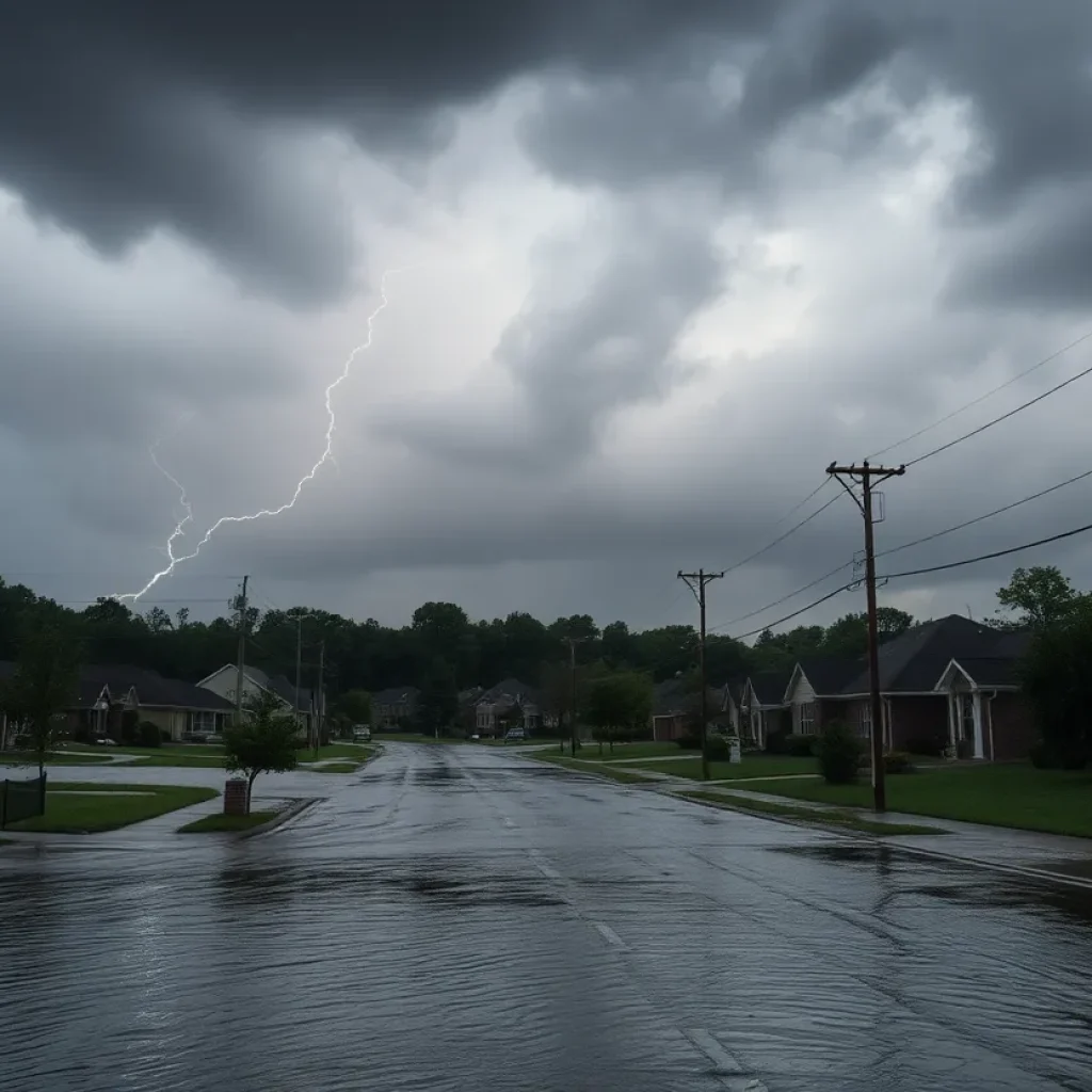 Flooded street in Kentucky due to severe thunderstorms