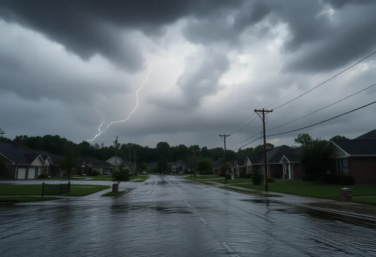 Flooded street in Kentucky due to severe thunderstorms
