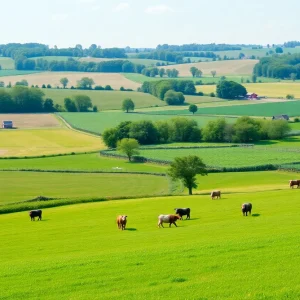 Lush pastures and forage crops in a Kentucky farm landscape