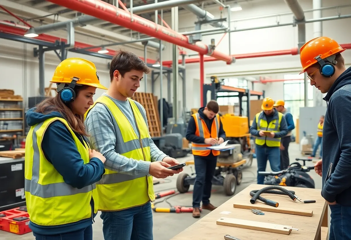 Students learning about utility safety management in a classroom environment