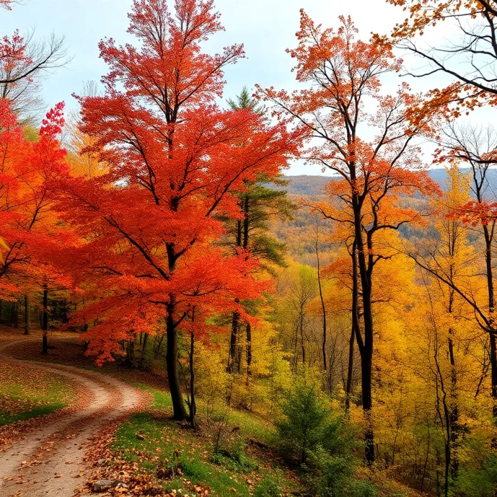 A scenic landscape of Kentucky State Park celebrating its centennial, with autumn foliage