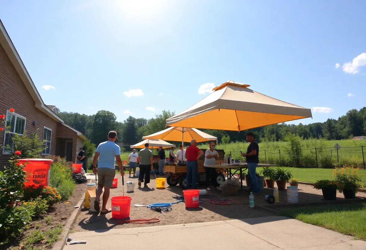 People working in Kentucky during a hot summer day
