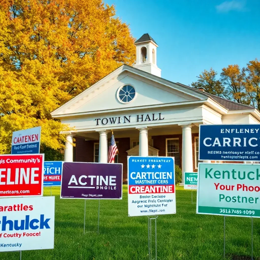 A political landscape in Kentucky with town hall settings